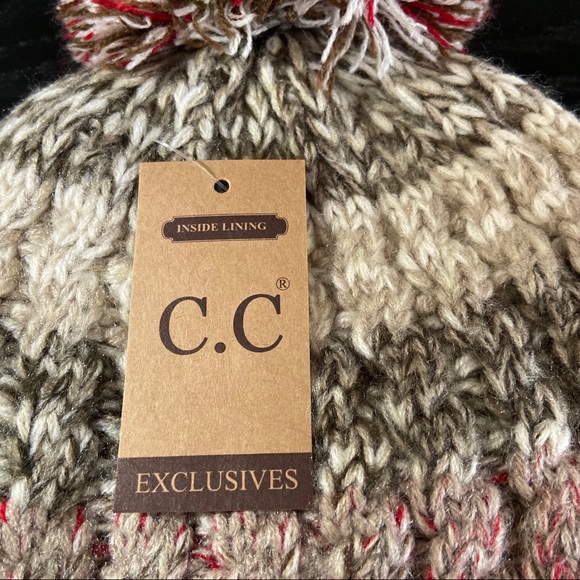 1 Left! C.C Beige Beanie Lined with Pom - Picture 4 of 8